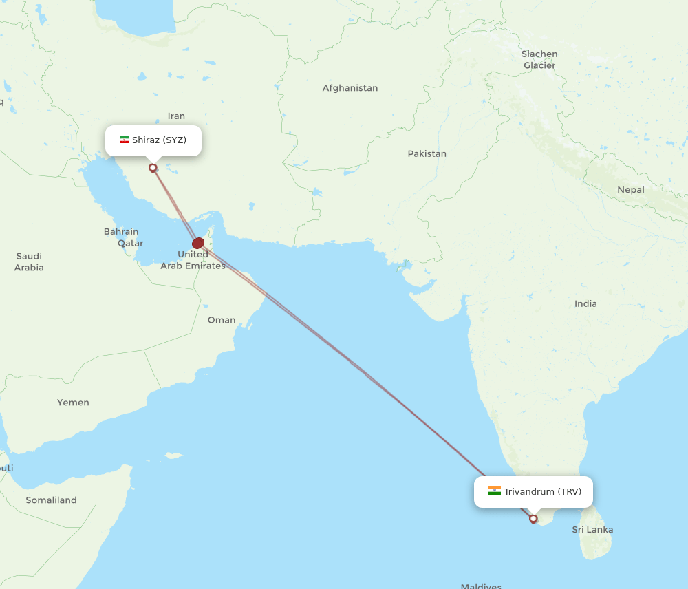 TRV-SYZ flight routes