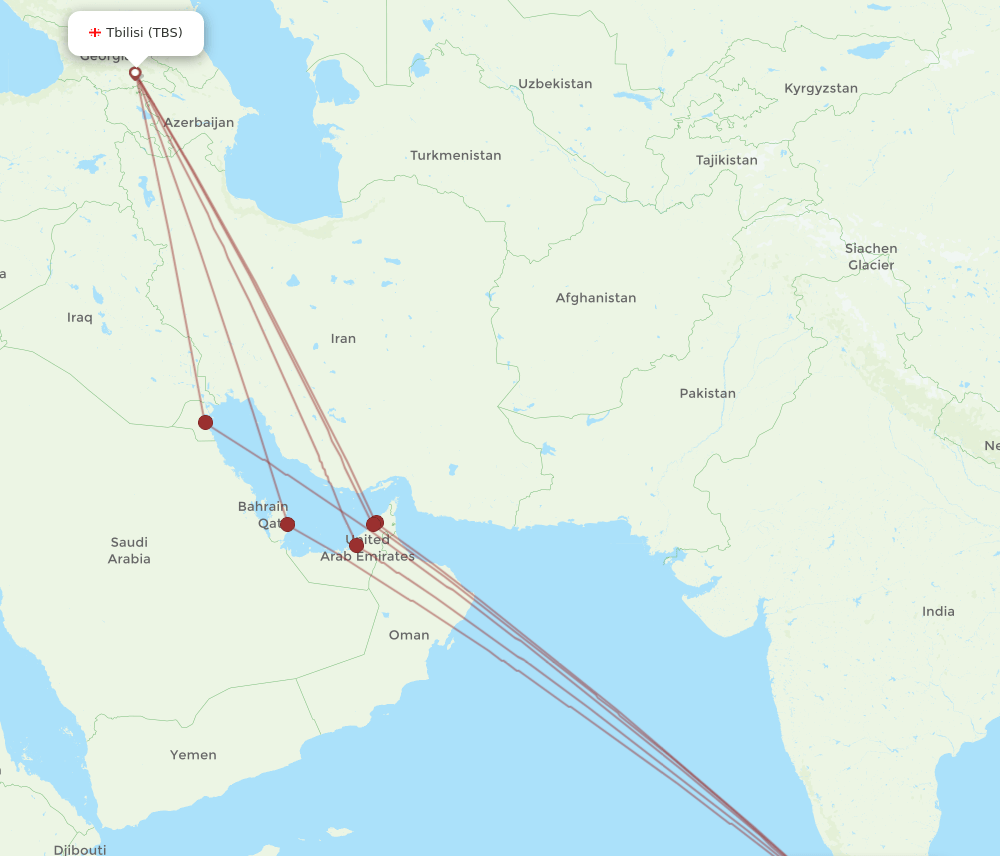 TRV-TBS flight routes