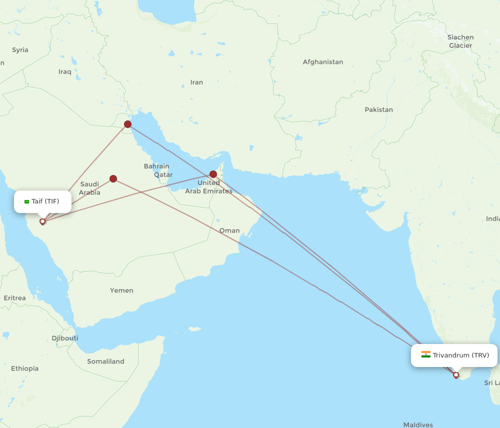 TRV-TIF flight routes