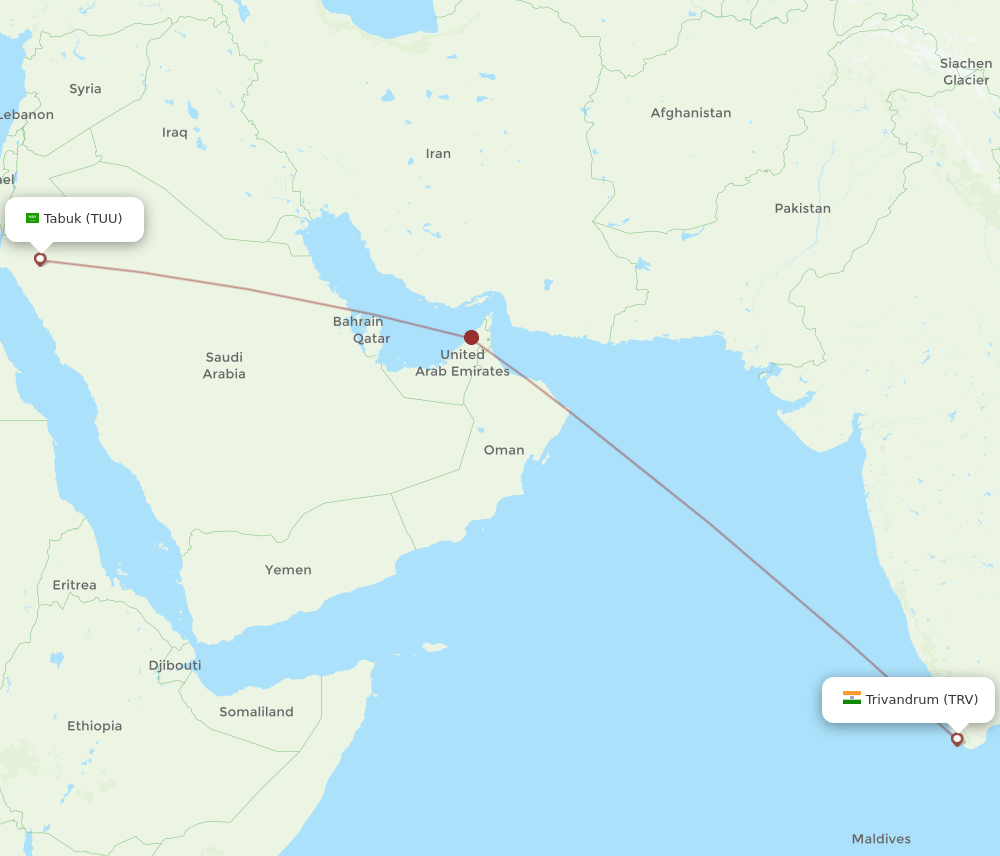 TRV to TUU flights and routes map