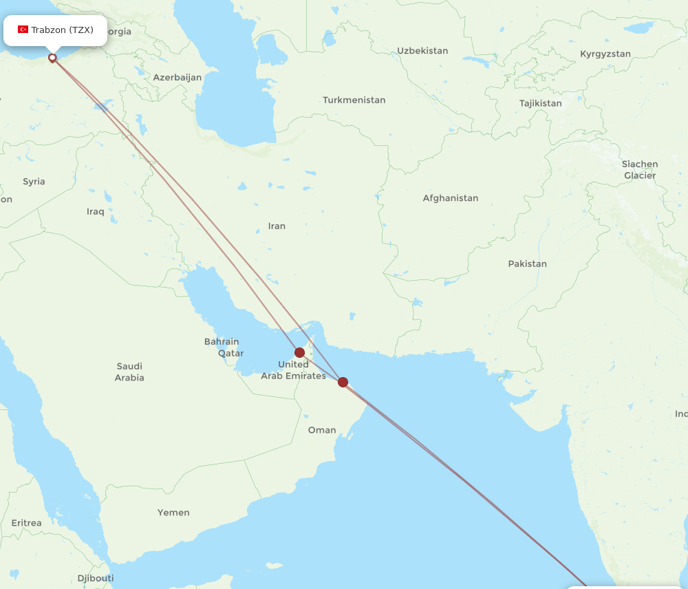 TRV-TZX flight routes