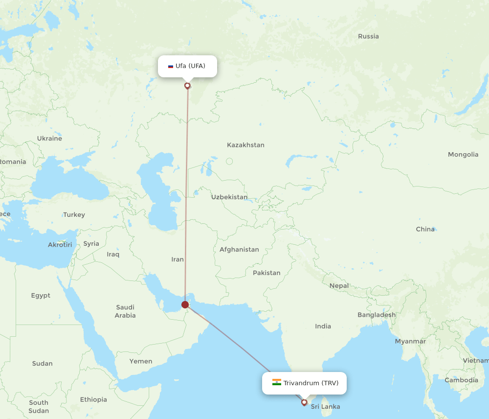 TRV to UFA flights and routes map