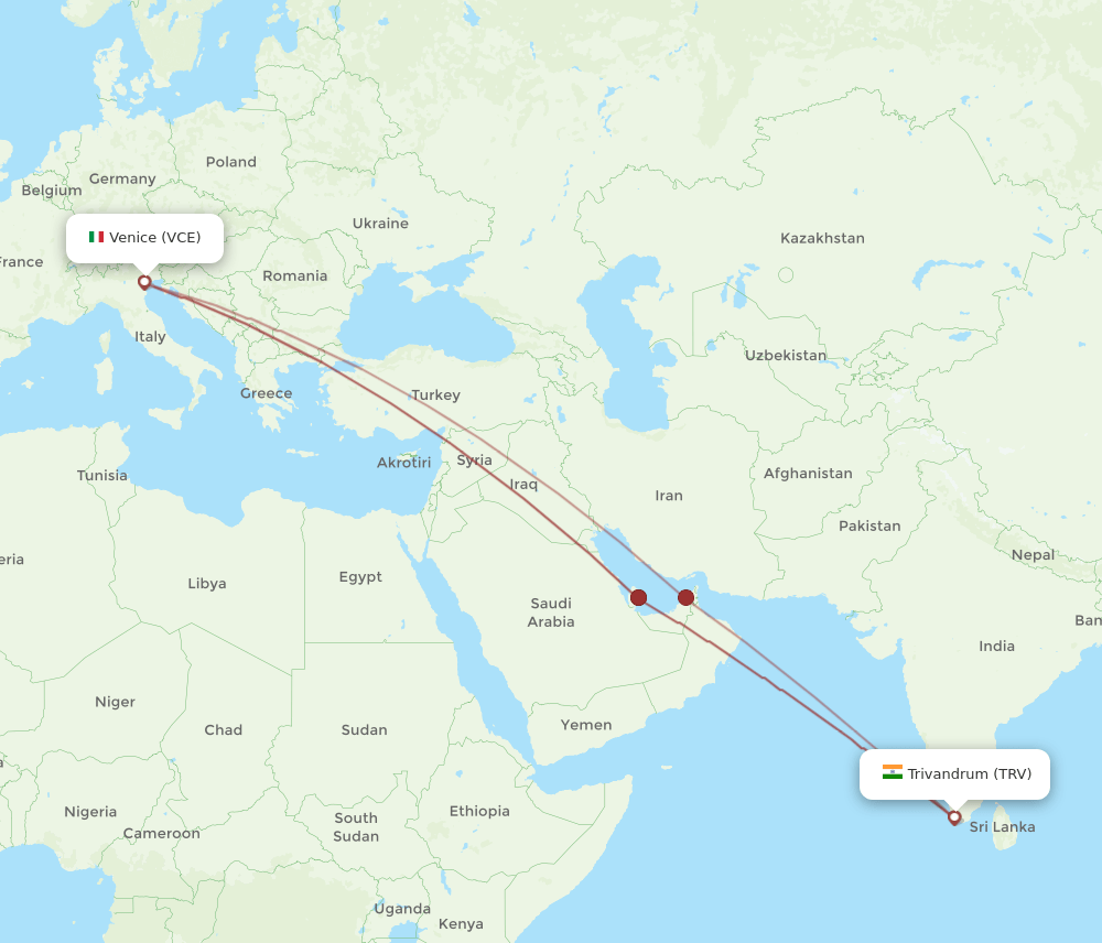 TRV-VCE flight routes