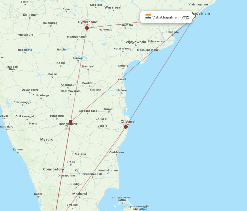 TRV to VTZ flights and routes map