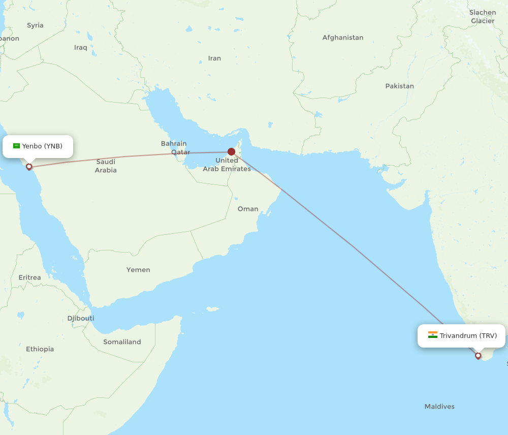 TRV-YNB flight routes