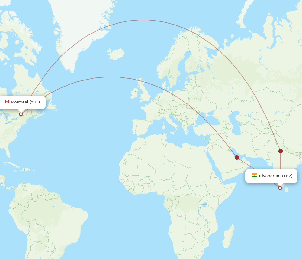 TRV-YUL flight routes