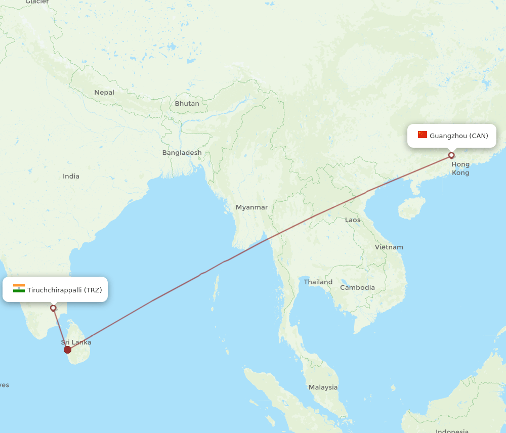 TRZ to CAN flights and routes map