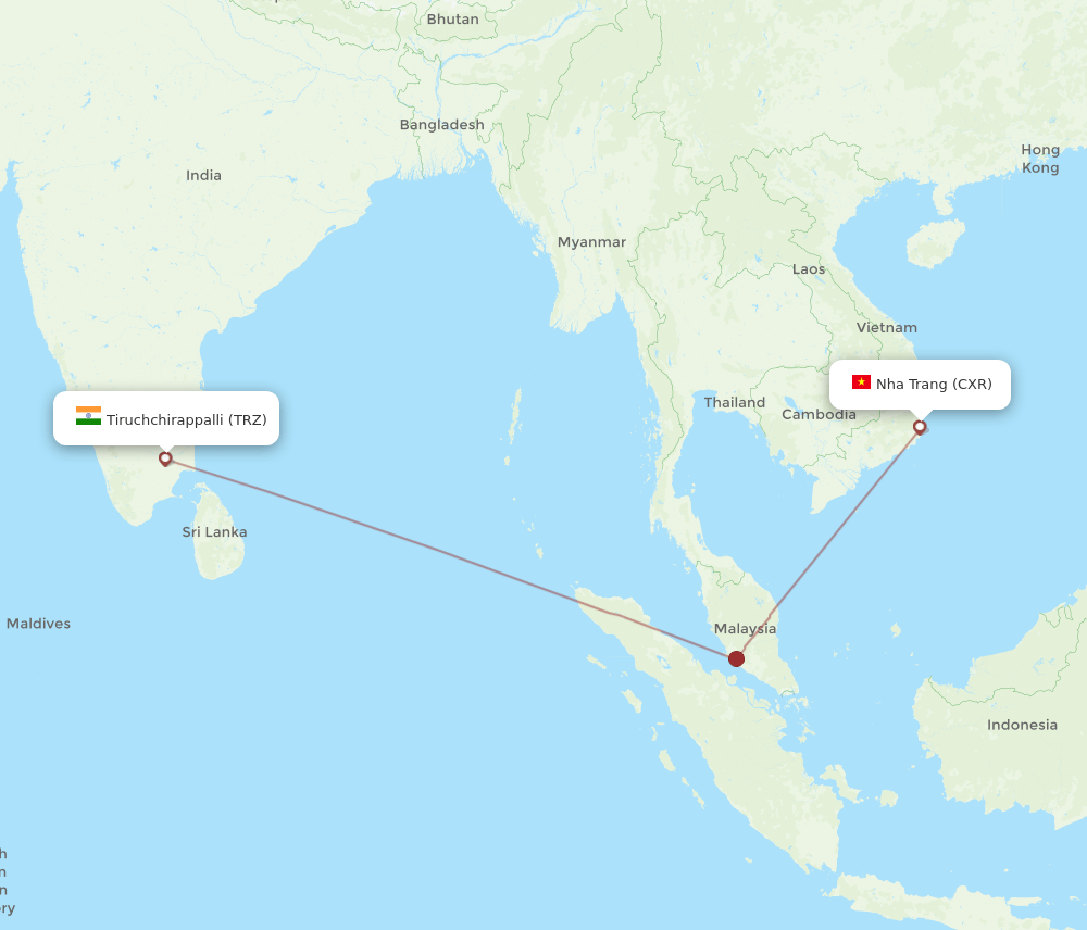 Nha Trang - Tiruchirappalli route map and flight paths