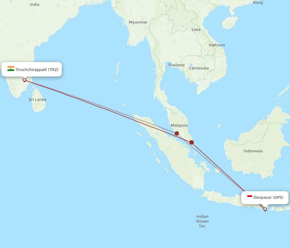TRZ to DPS flights and routes map