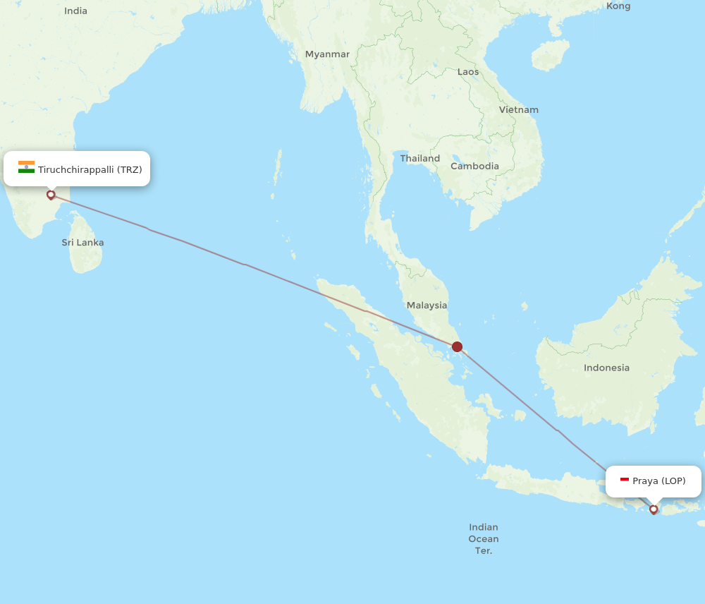 Praya - Tiruchirappalli route map and flight paths