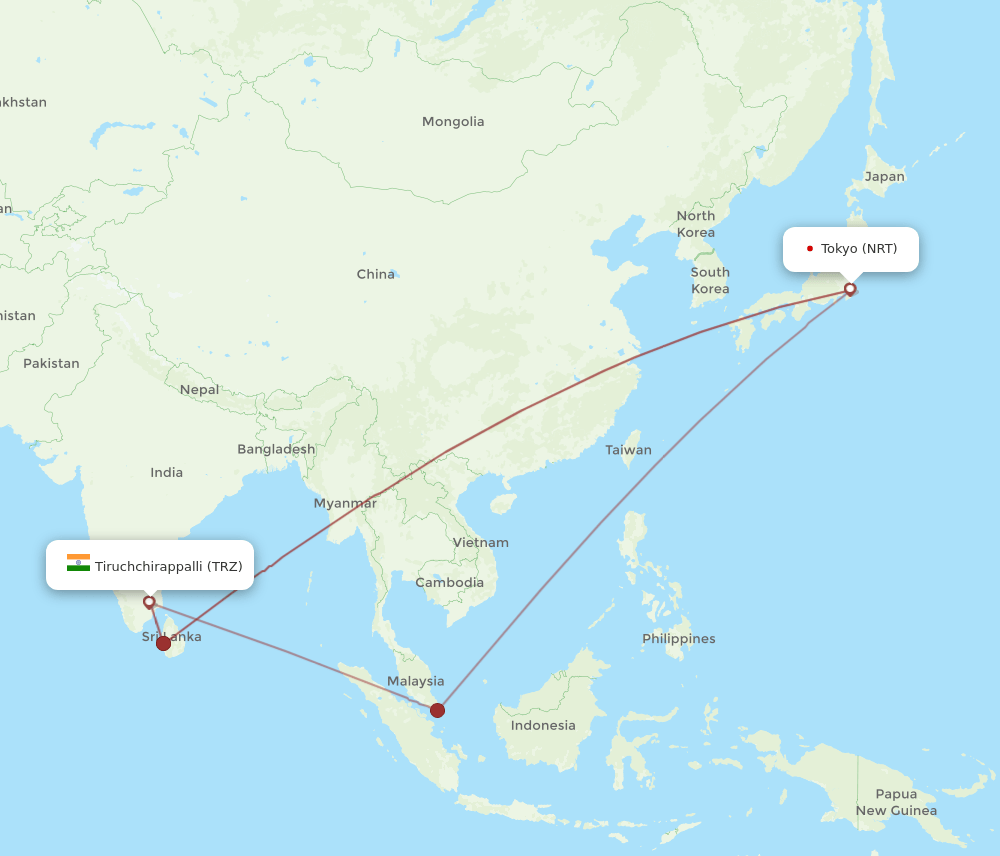 TRZ-NRT flight routes