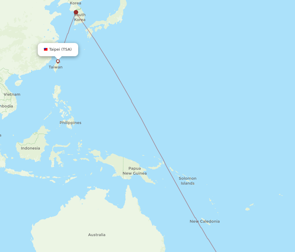 Auckland - Taipei route map and flight paths