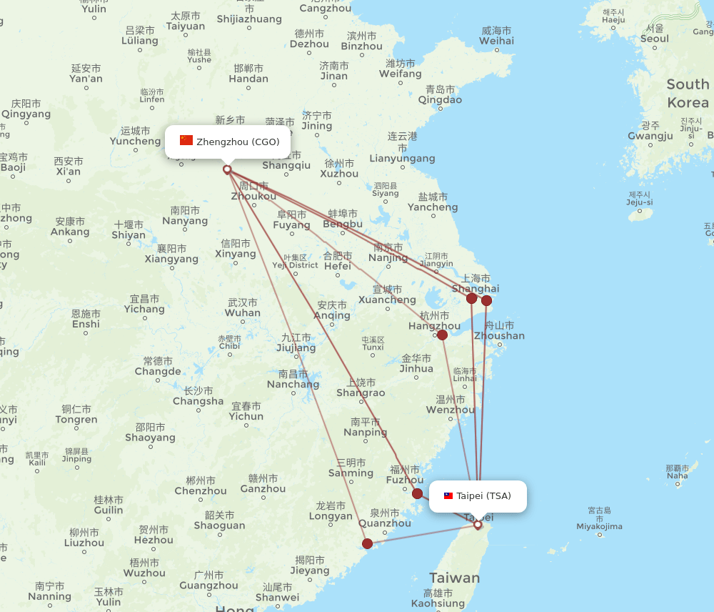 TSA-CGO flight routes