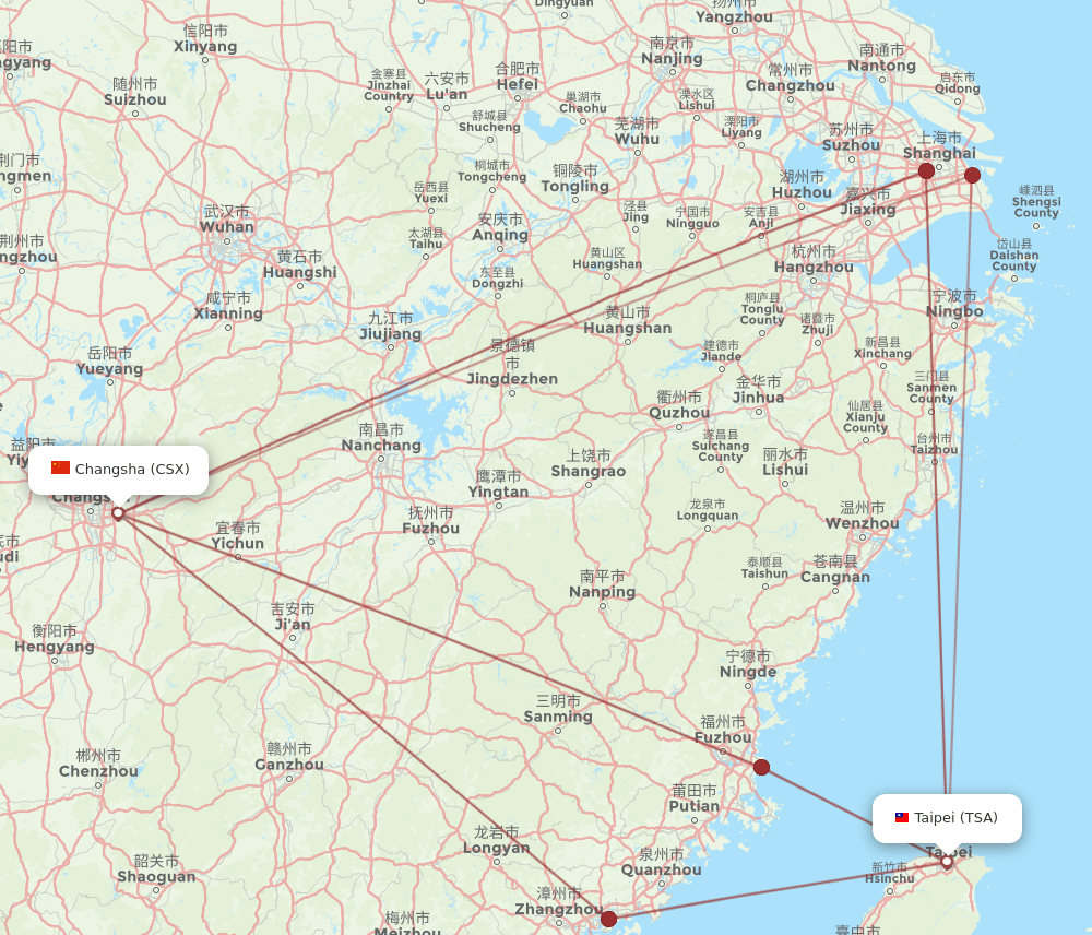 TSA to CSX flights and routes map