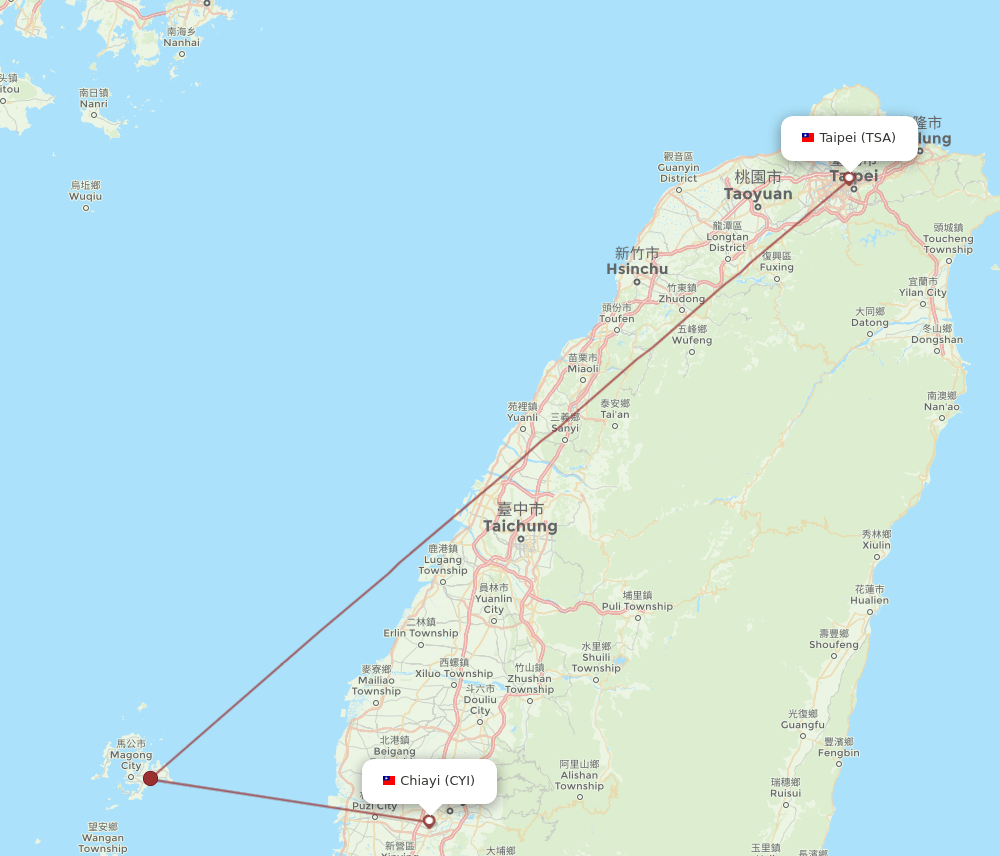 TSA-CYI flight routes