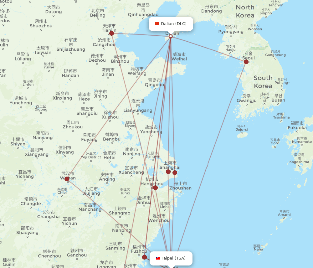 TSA to DLC flights and routes map