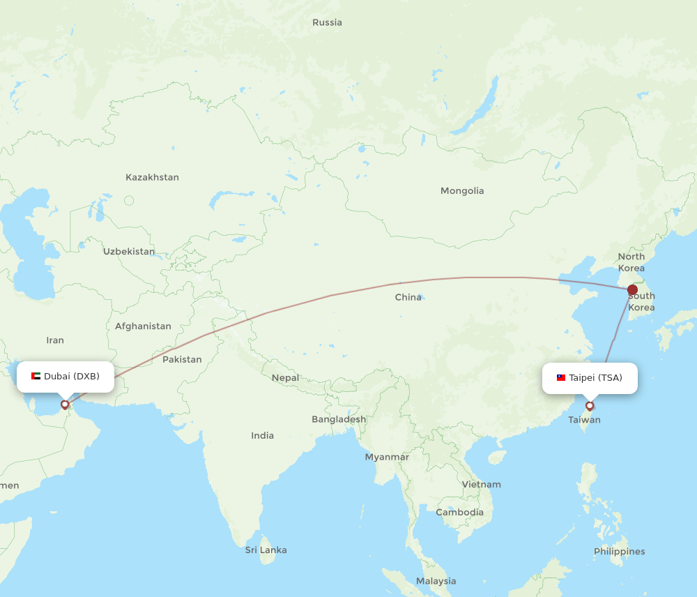 TSA to DXB flights and routes map