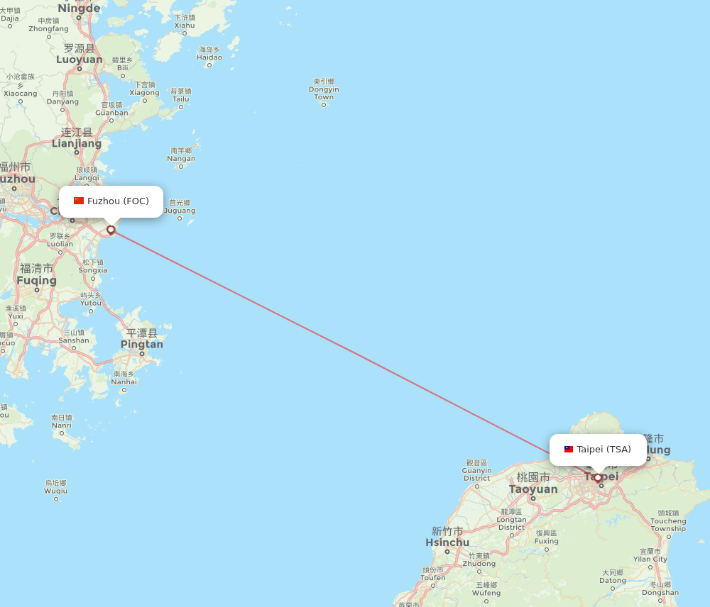 TSA to FOC flights and routes map