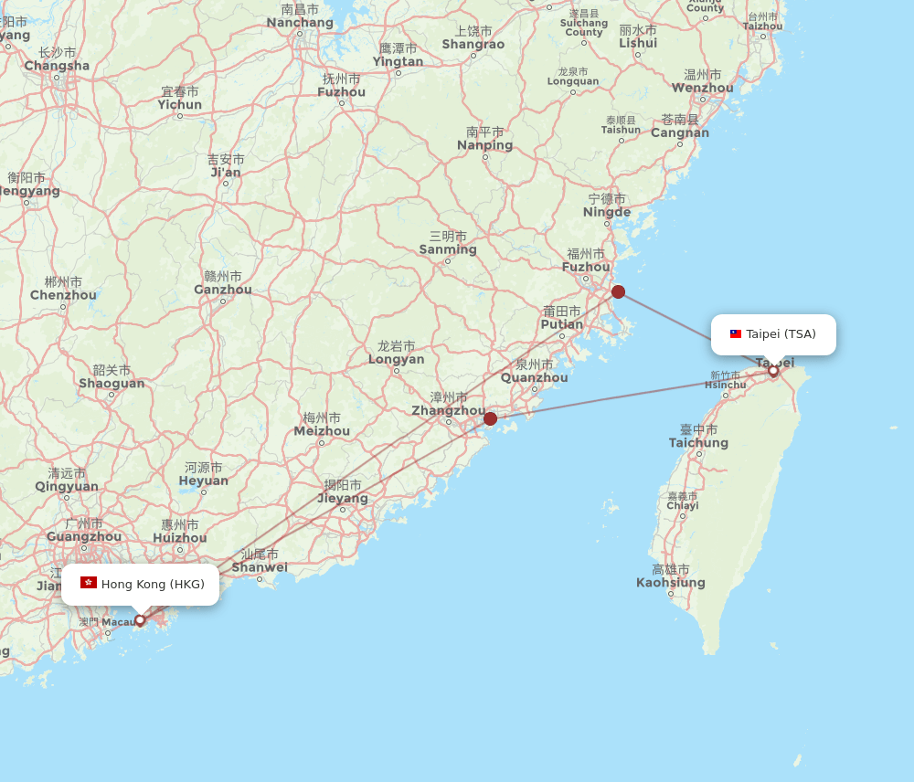 TSA to HKG flights and routes map