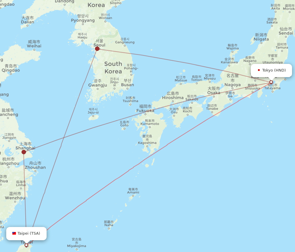 TSA to HND flights and routes map