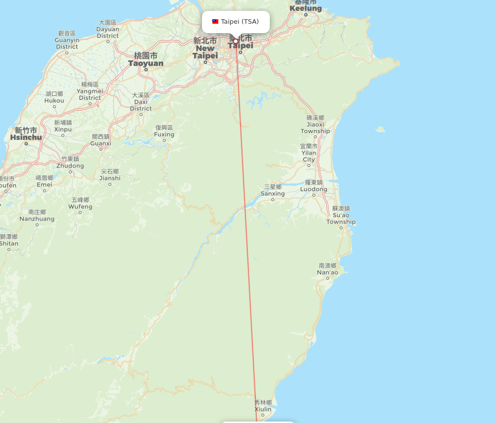 Taipei - Hualien route map and flight paths