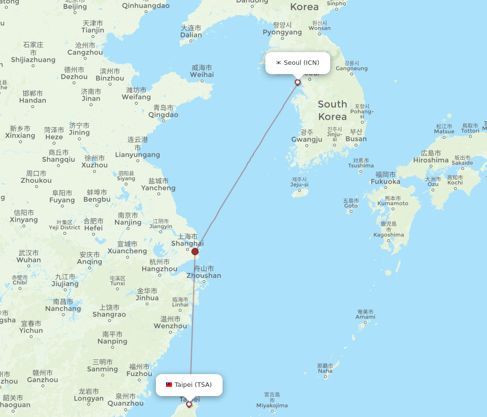 TSA-ICN flight routes