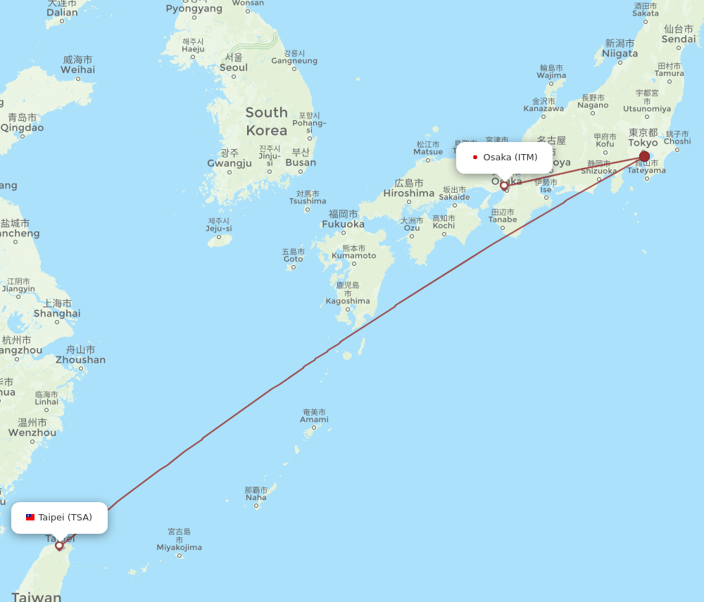 TSA to ITM flights and routes map