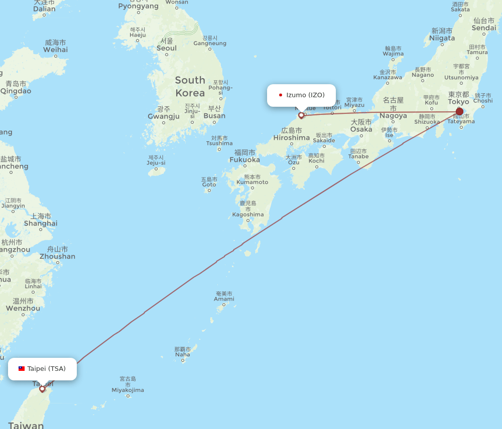TSA to IZO flights and routes map