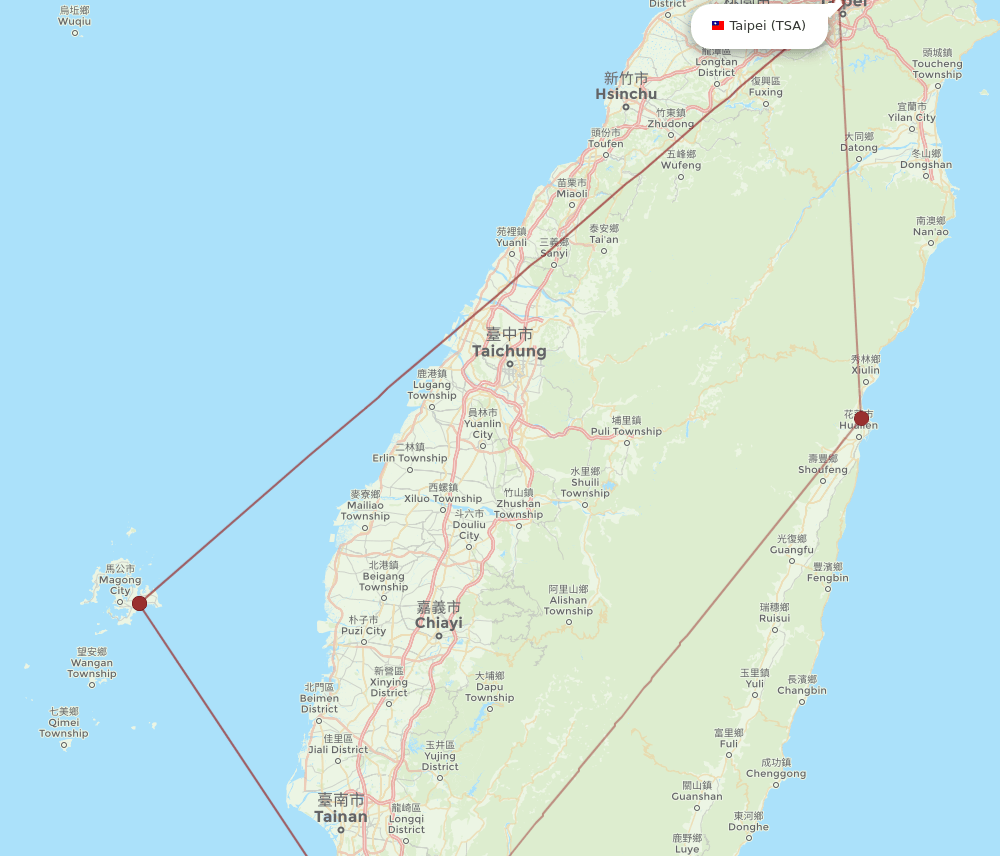 TSA to KHH flights and routes map