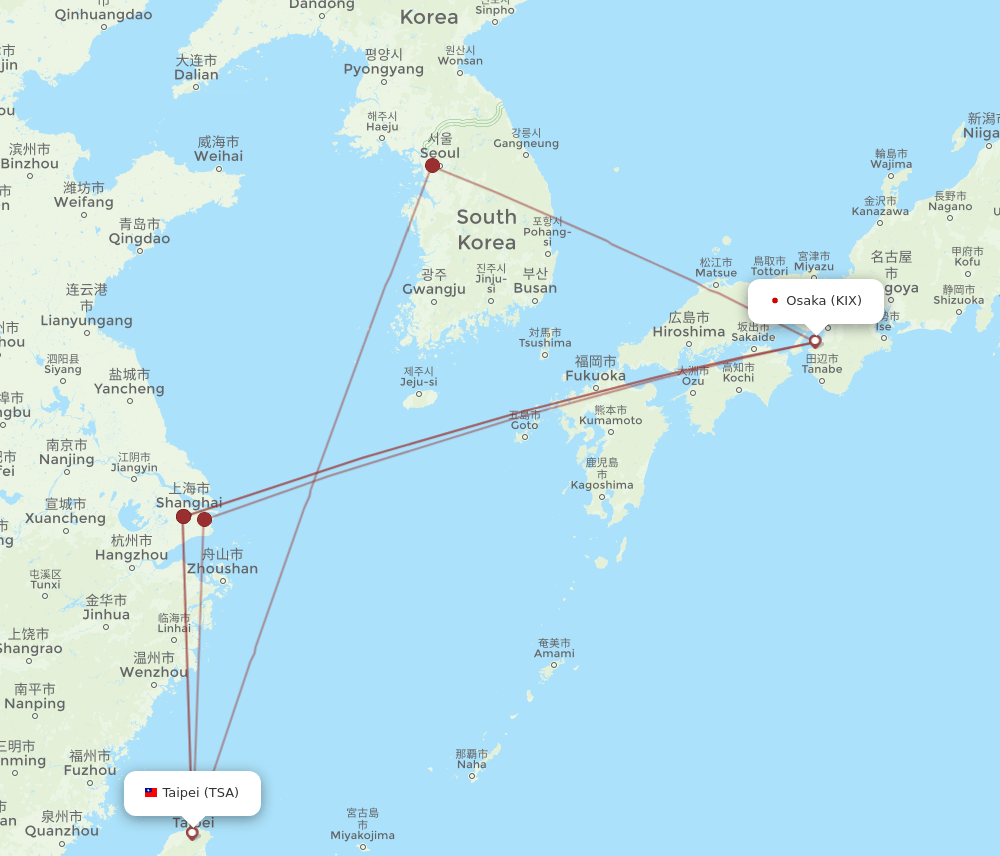 TSA-KIX flight routes