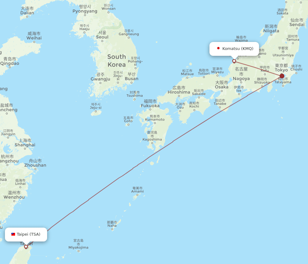 TSA to KMQ flights and routes map