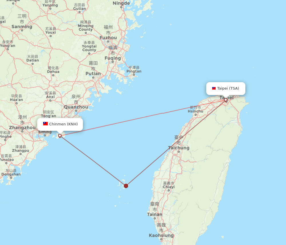 TSA to KNH flights and routes map