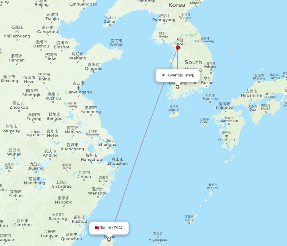 TSA-KWJ flight routes