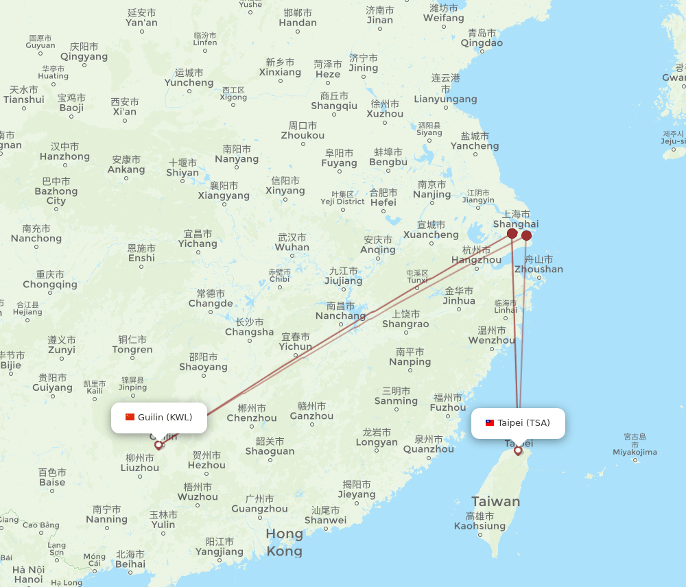 TSA-KWL flight routes