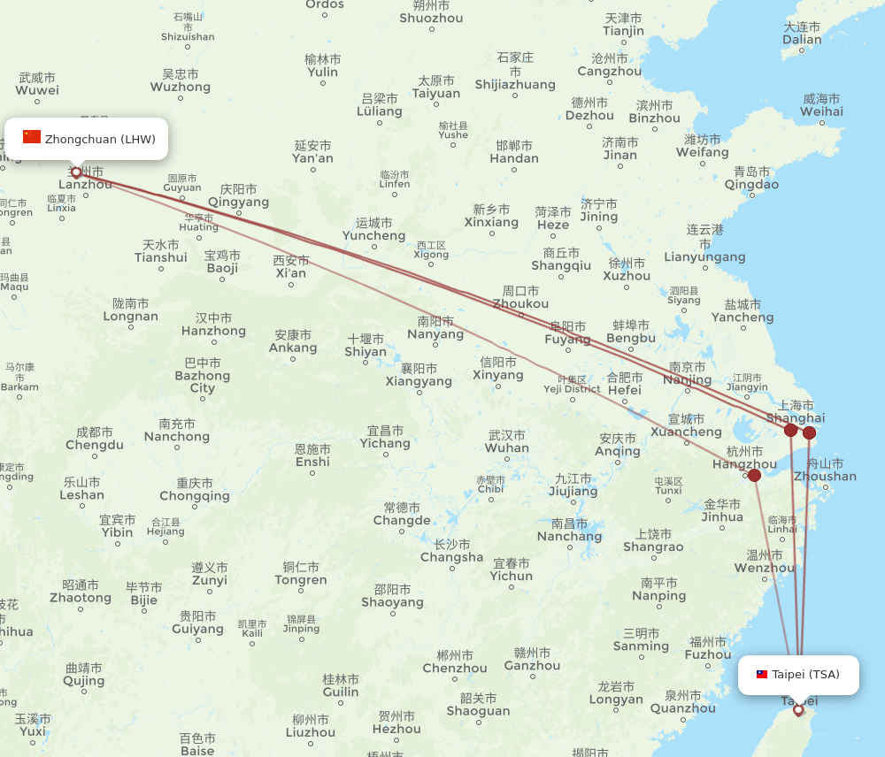 TSA-LHW flight routes