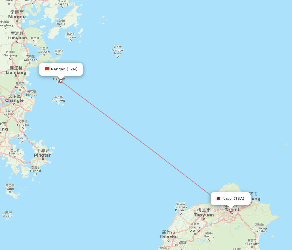 TSA to LZN flights and routes map