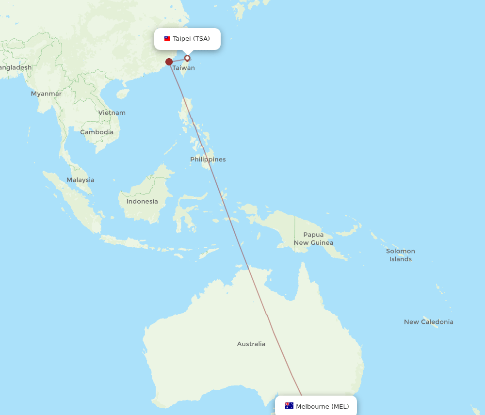 MEL to TSA flights and routes map