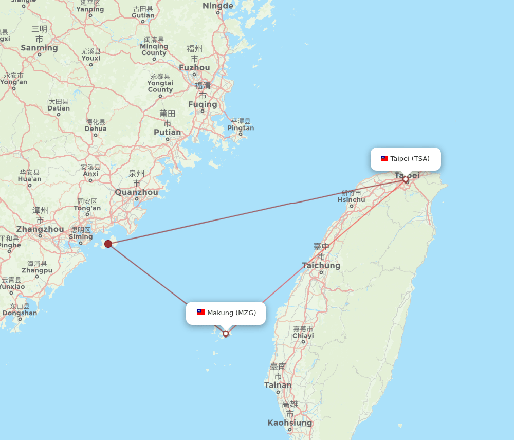 TSA to MZG flights and routes map