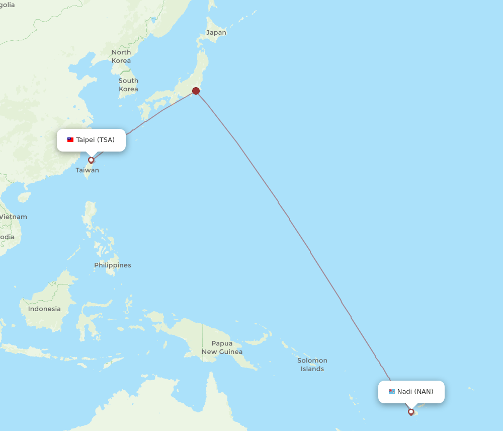 Nadi - Taipei route map and flight paths