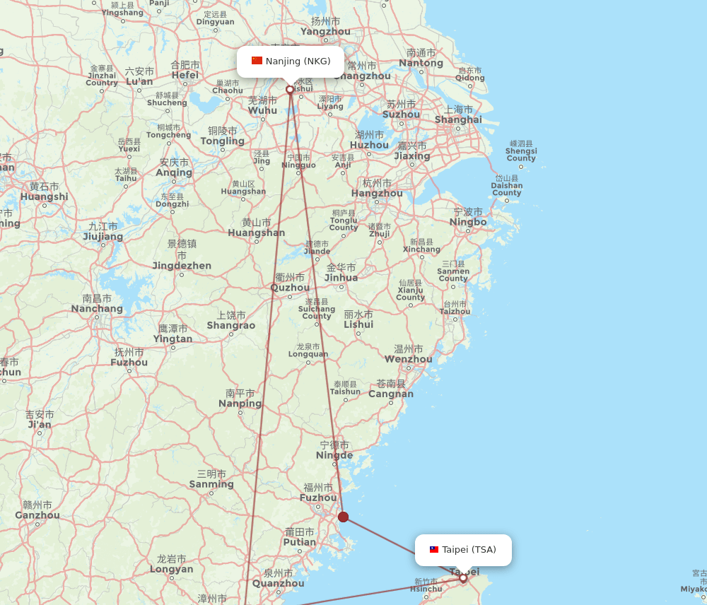TSA-NKG flight routes