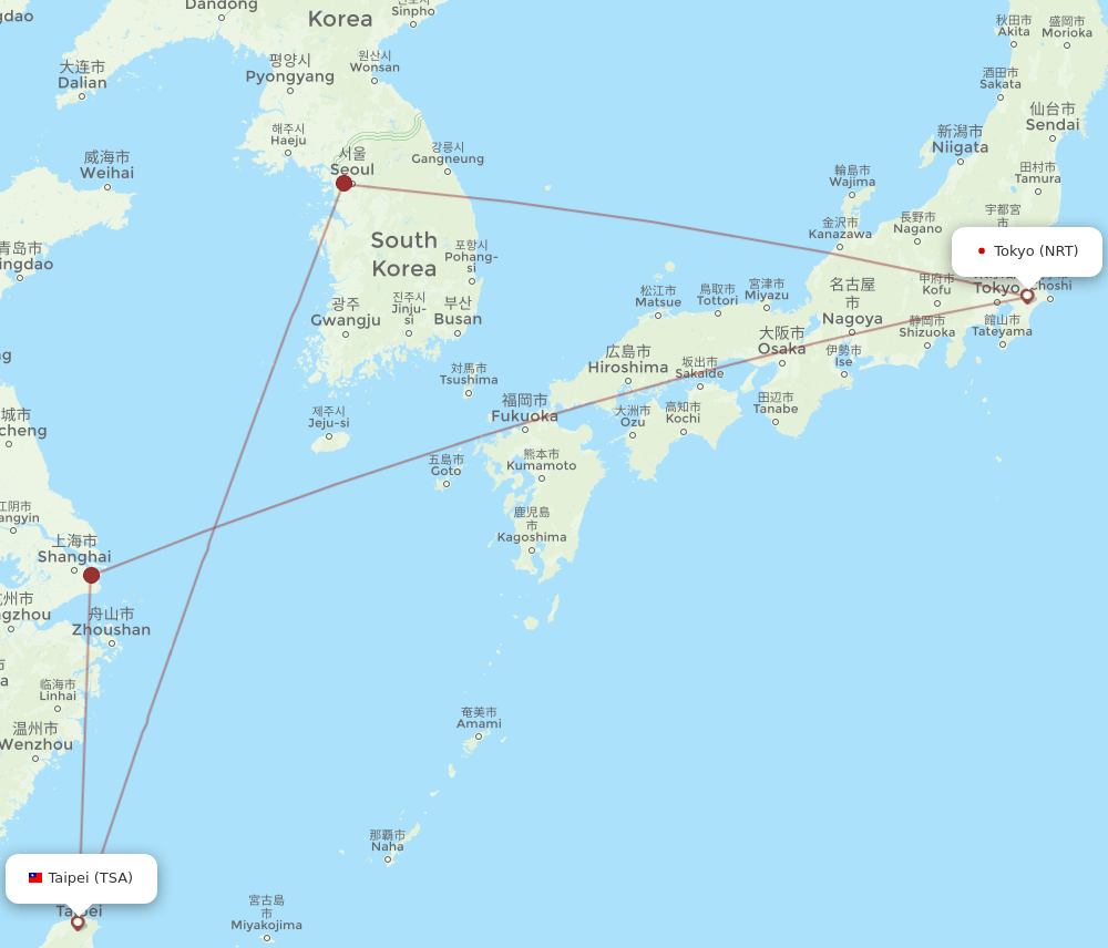 TSA-NRT flight routes