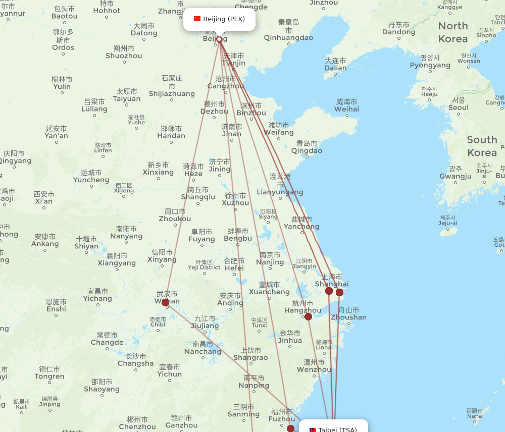 TSA-PEK flight routes