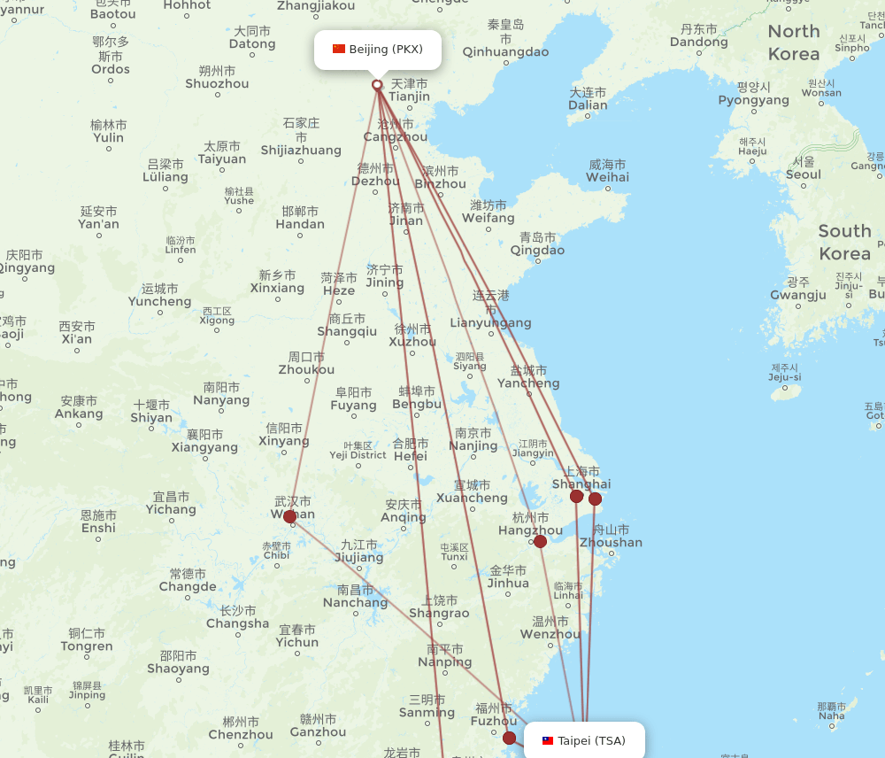 TSA to PKX flights and routes map