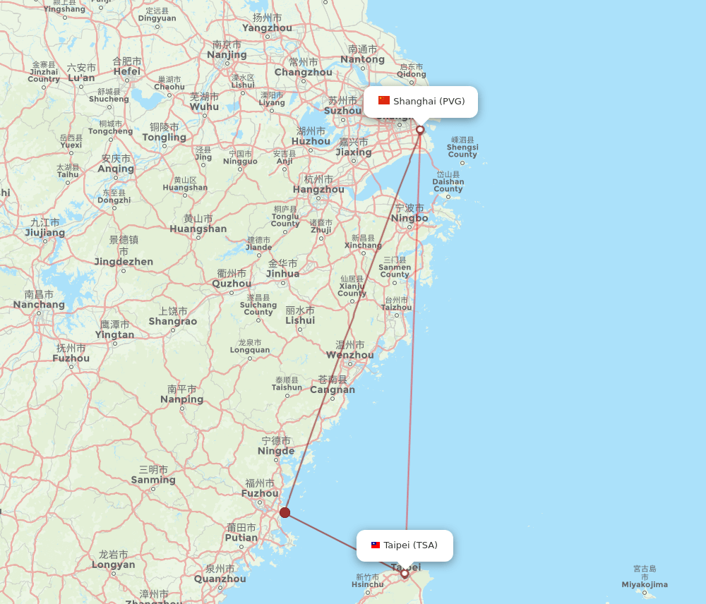 TSA-PVG flight routes