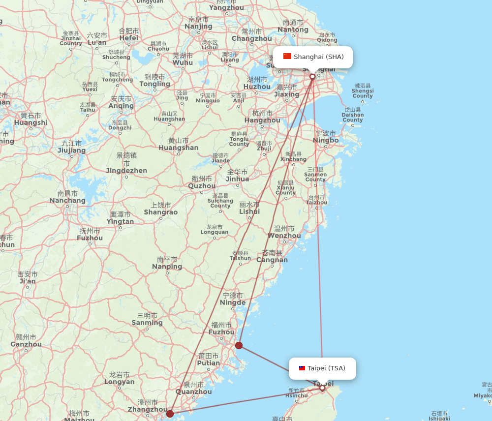TSA to SHA flights and routes map