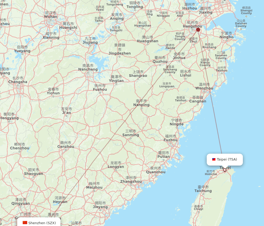 TSA-SZX flight routes