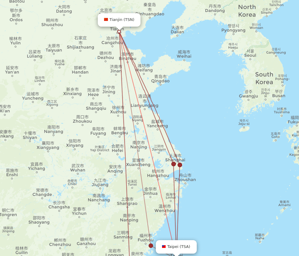 TSA-TSN flight routes