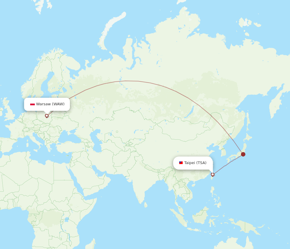 TSA-WAW flight routes