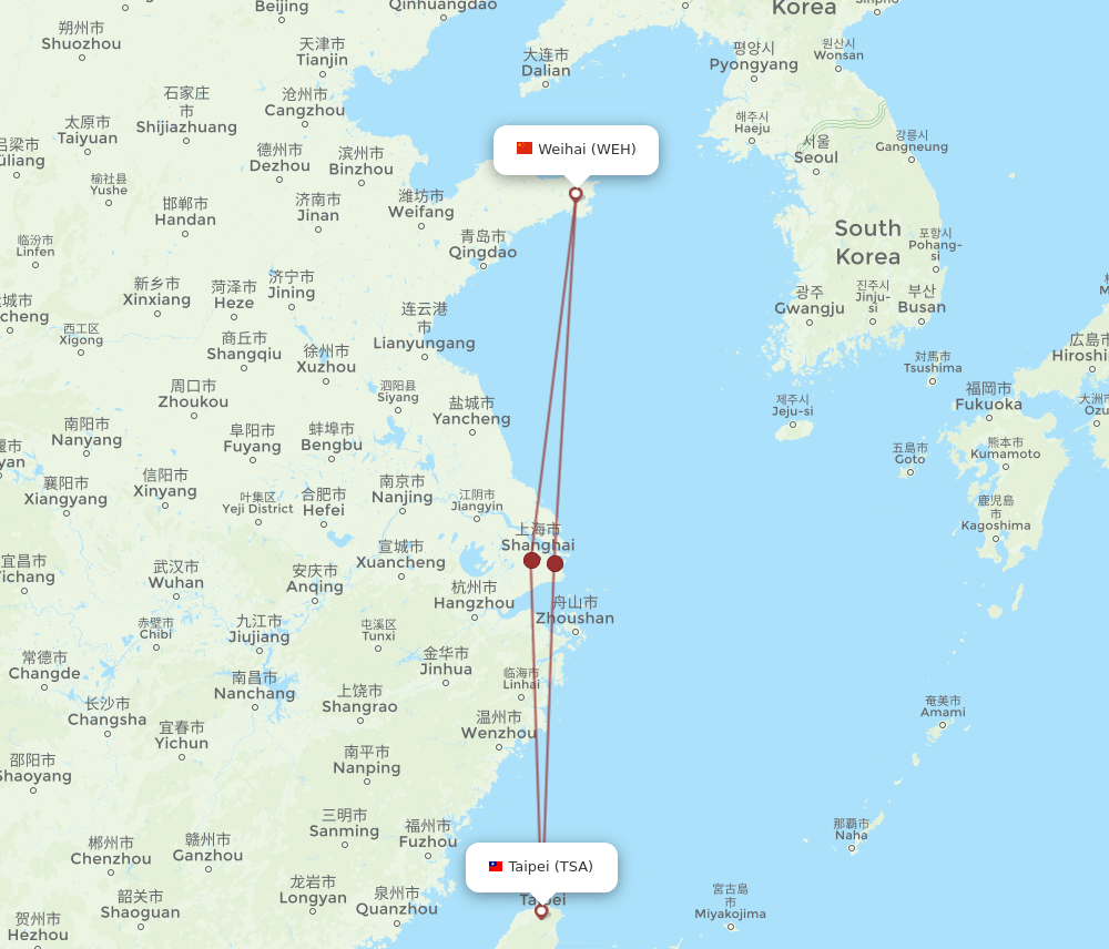 TSA-WEH flight routes