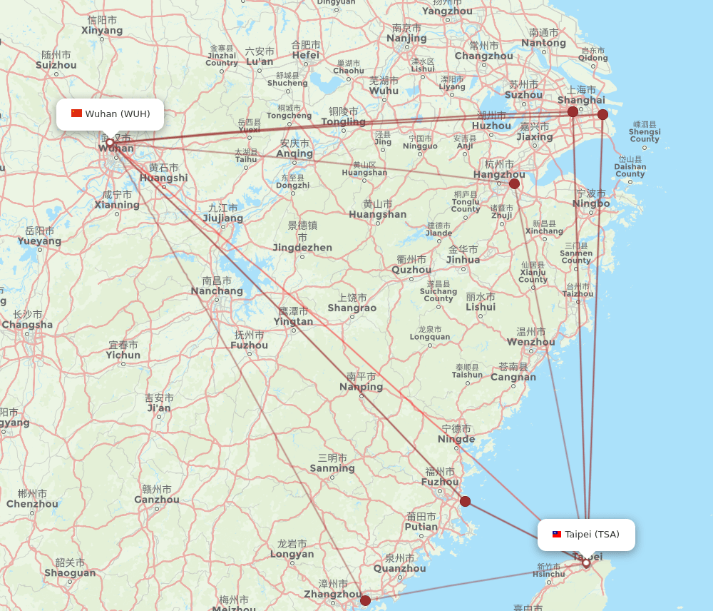 TSA-WUH flight routes